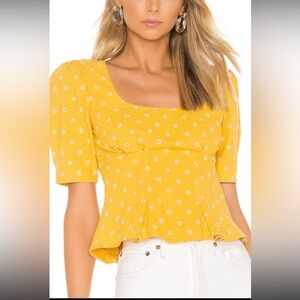 MAJORELLE Marla Yellow Puff Sleeve Blouse top small
